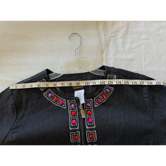 Bob Mackie Wearable Art Black Denim Zip Jacket 1X Purple Red Jeweled Embroidered - Picture 8 of 8